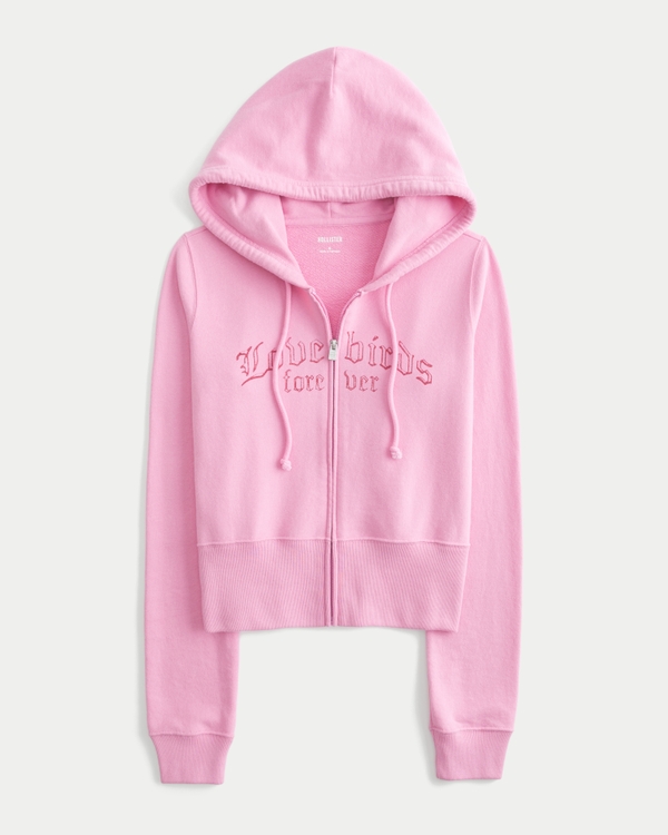 Women's Terry Zip-Up Lovebirds Graphic Hoodie | Women's Tops
