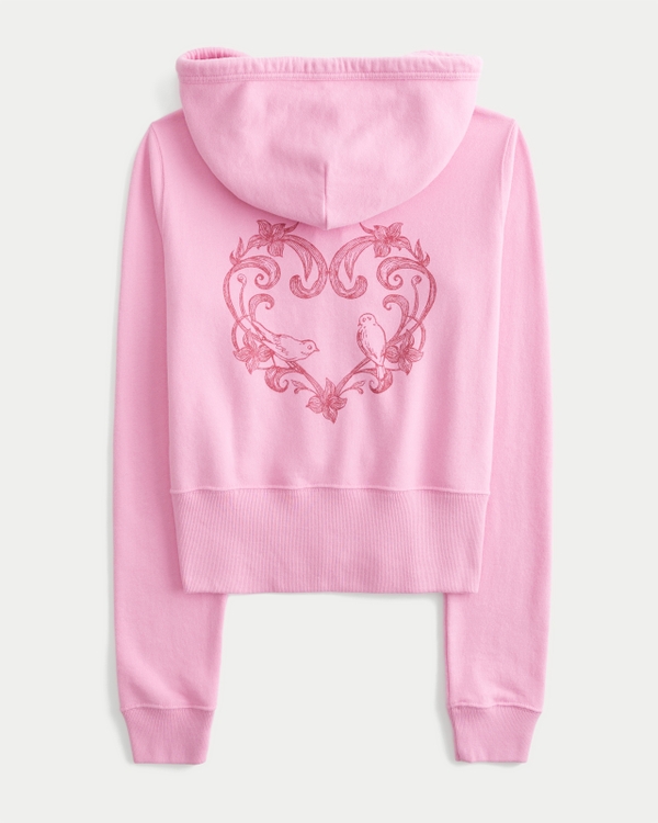 Women's Terry Zip-Up Lovebirds Graphic Hoodie | Women's Tops