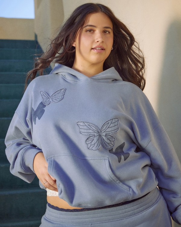 Hollister Feel Good Oversized Butterfly Graphic Hoodie, Grey Blue view 1