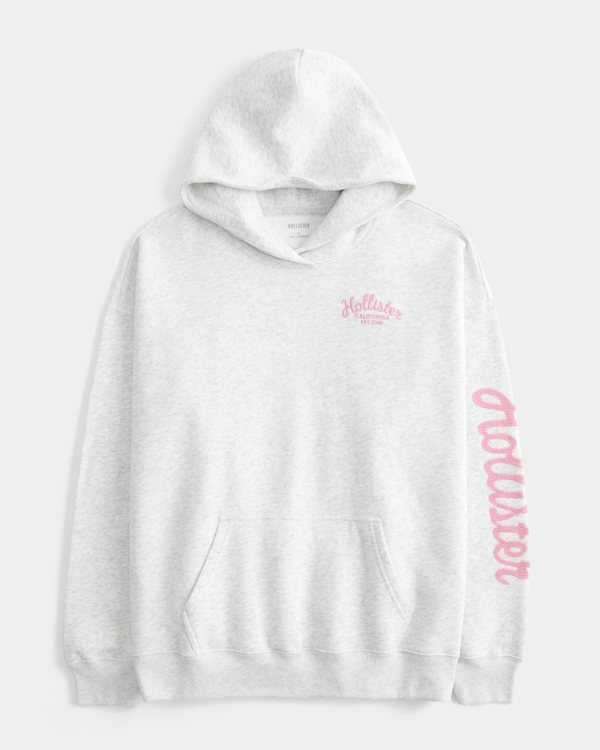 Hollister Feel Good Oversized Logo Graphic Hoodie, Light Heather Grey view 2