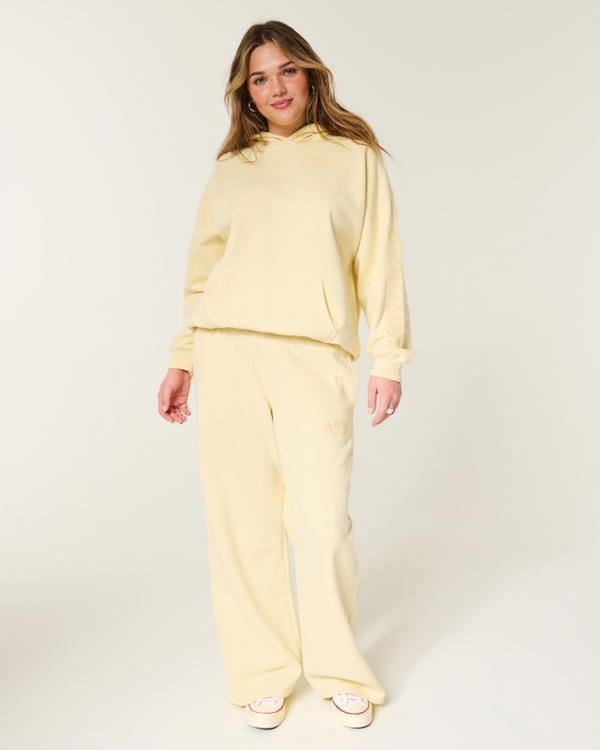 Hollister Feel Good Oversized Logo Graphic Hoodie, Butter Yellow view 2