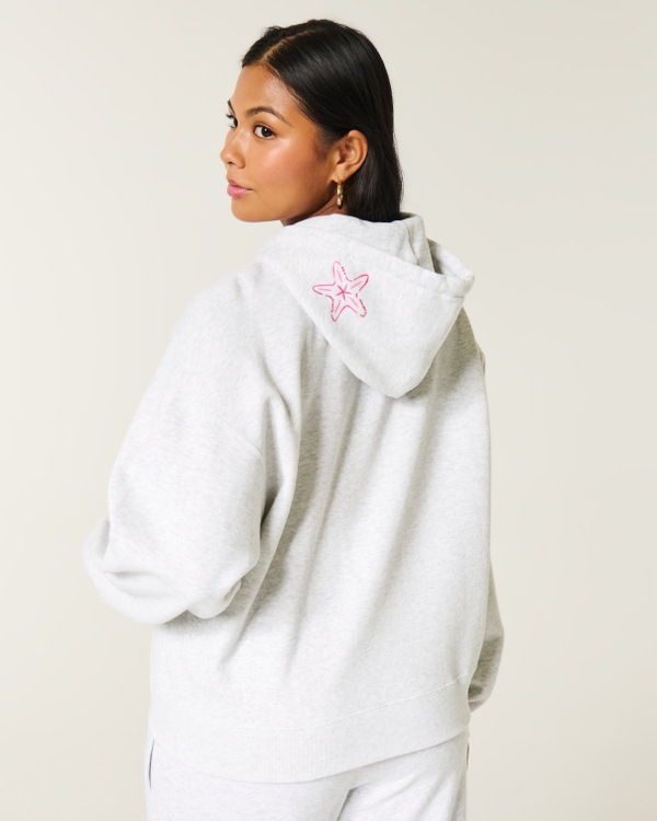 Hollister Feel Good Easy Ocean Graphic Zip-Up Hoodie, Light Heather Grey view 2