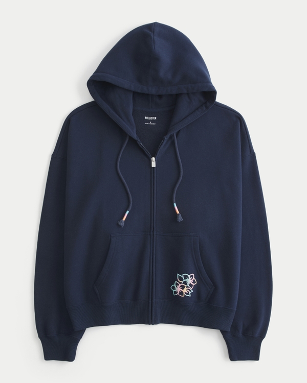 Women's Hollister Feel Good Easy Pattern Zip-Up Hoodie | Women's
