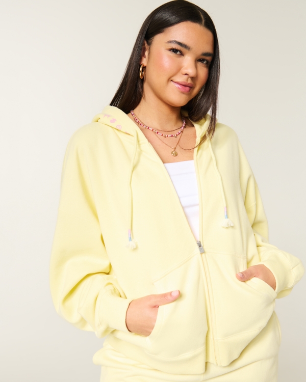 Hollister Feel Good Easy Beachy Graphic Zip-Up Hoodie, Butter Yellow view 2