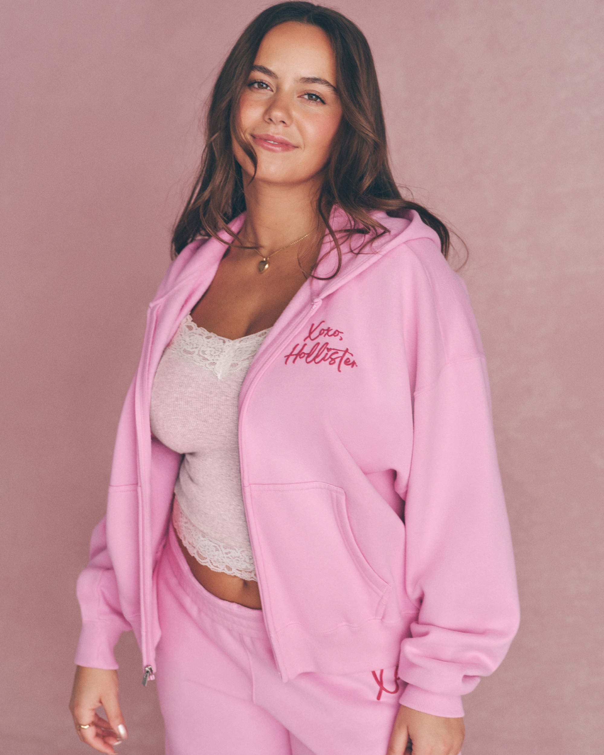 Hollister Feel Good Easy Zip-Up Xoxo Graphic Hoodie