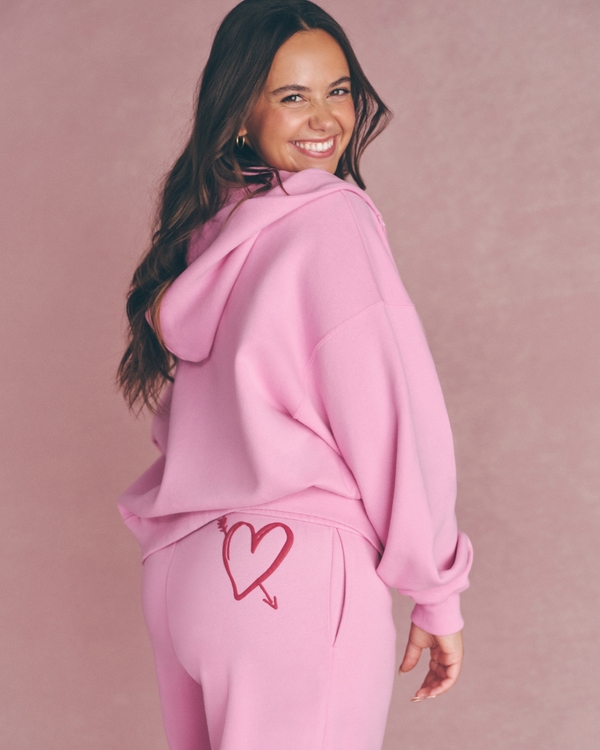 Hollister Feel Good Easy Zip-Up Xoxo Graphic Hoodie, Pink view 2