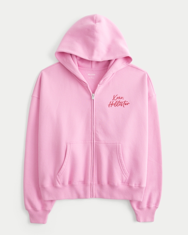 Women's Hollister Feel Good Easy Zip-Up Xoxo Graphic Hoodie