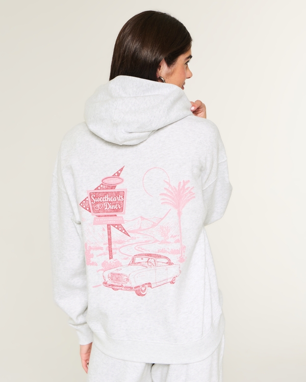 Hollister Feel Good Oversized Sweethearts Only Graphic Hoodie, Light Heather Grey view 1