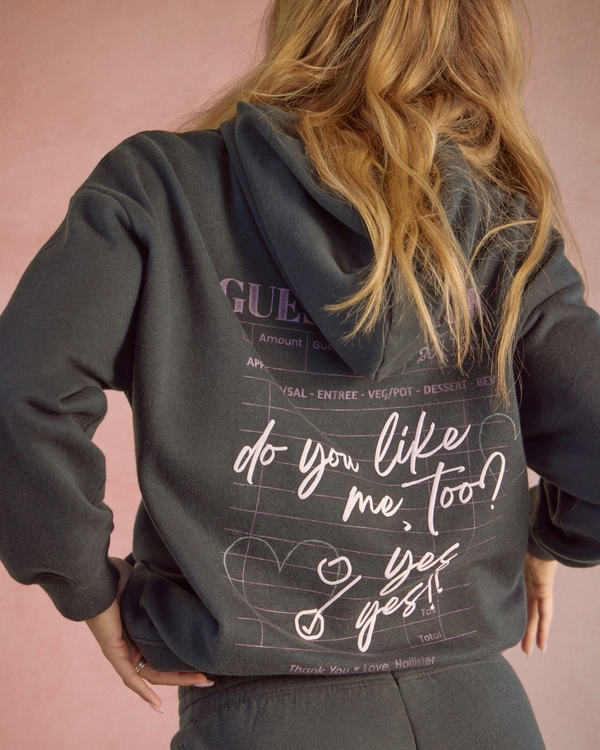 Hollister Feel Good Oversized Heart Graphic Hoodie, Black view 1