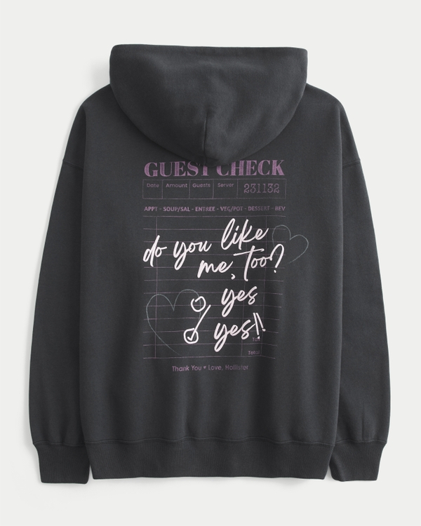 Hollister Feel Good Oversized Heart Graphic Hoodie, Black view 2