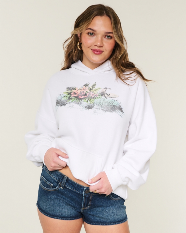 Hollister Feel Good Oversized Floral Graphic Hoodie, White view 1