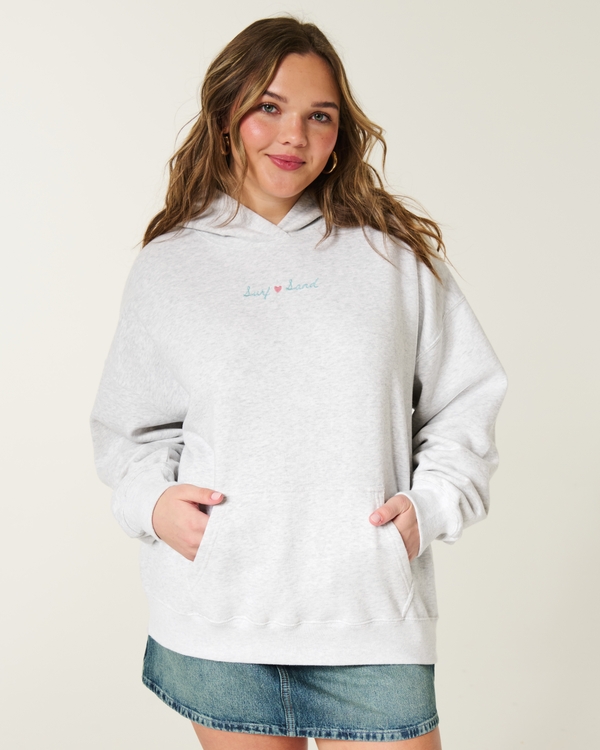 Hollister Feel Good Oversized Turtle Graphic Hoodie, Light Heather Grey view 1