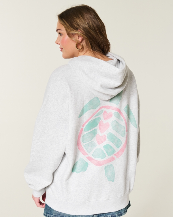 Hollister Feel Good Oversized Turtle Graphic Hoodie, Light Heather Grey view 2