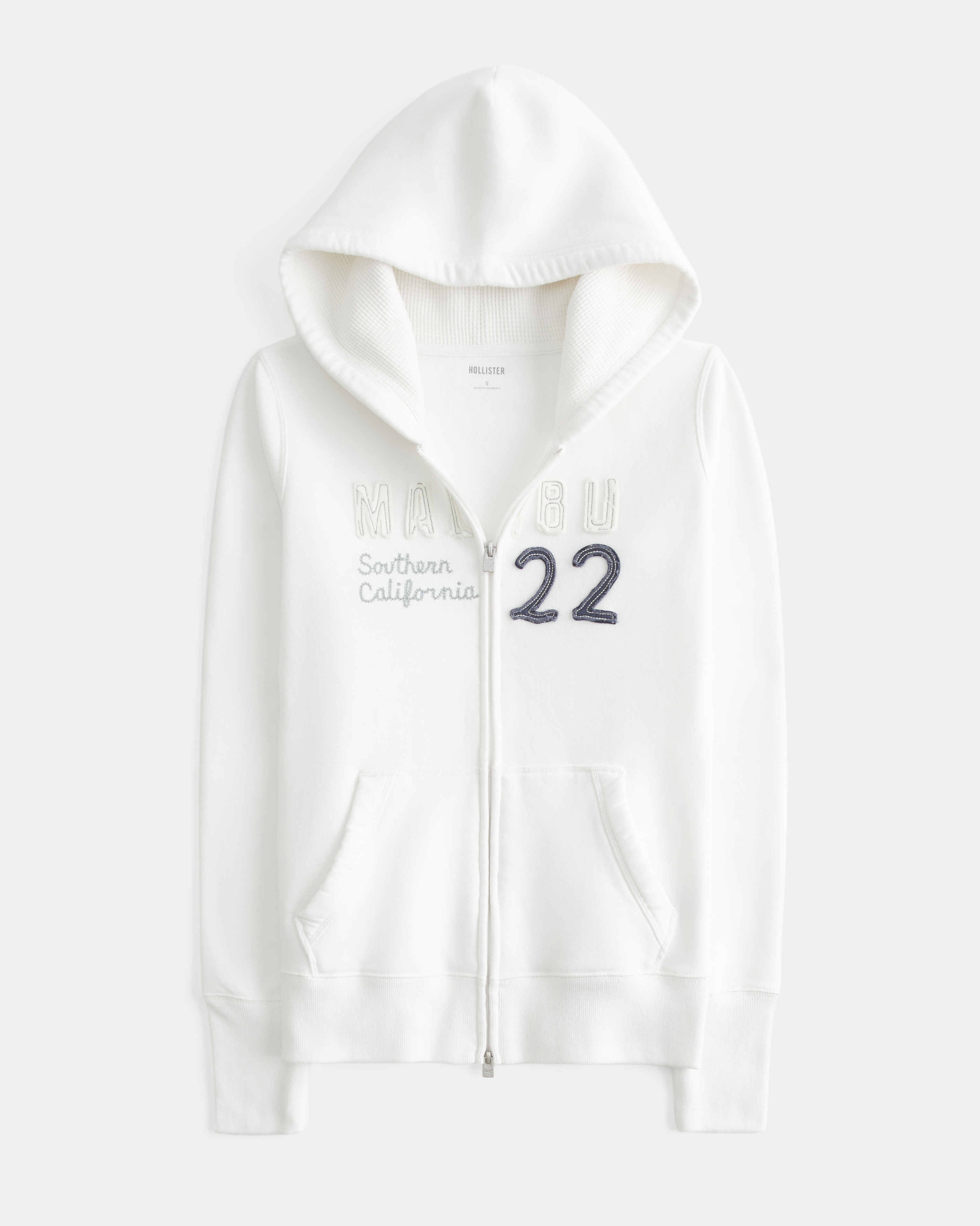 Waffle Lined Hood Zip-Up Malibu Graphic Hoodie