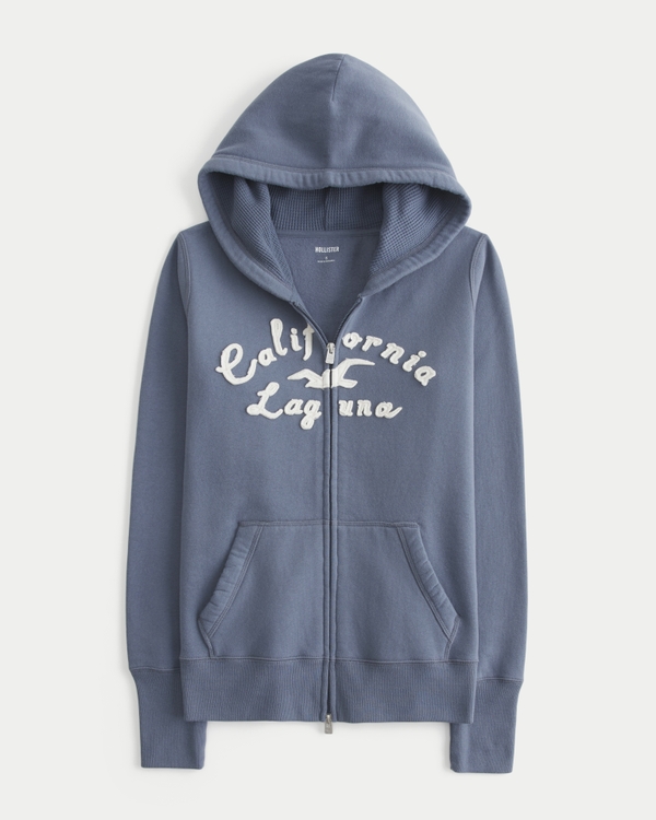 Women's Hollister Feel Good Waffle Lined Hood Zip-Up Logo Graphic