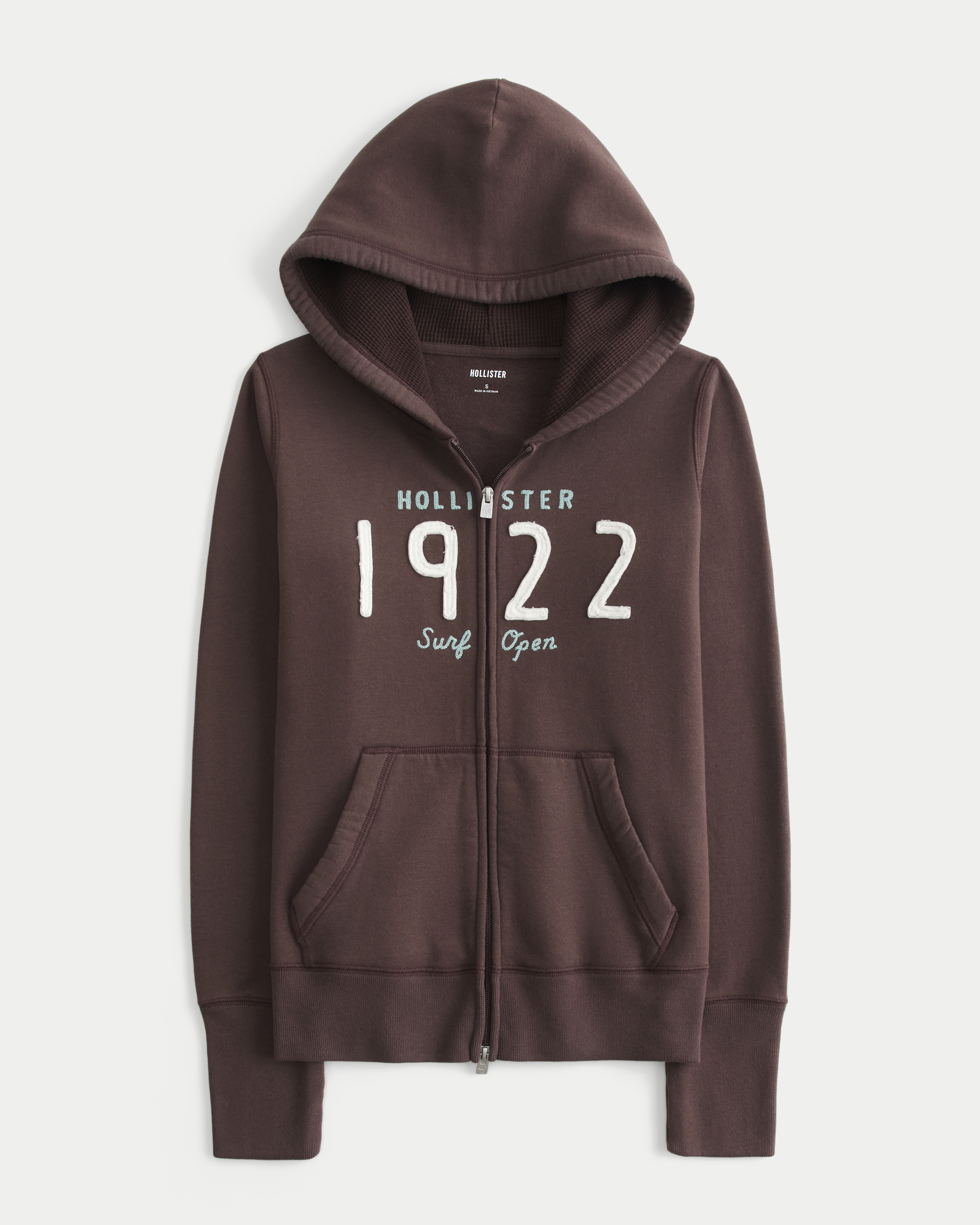 Hollister Feel Good Waffle Lined Hood Zip-Up Logo Graphic Hoodie