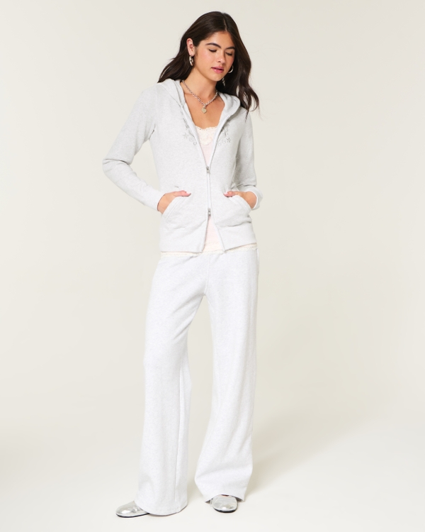 Hollister Feel Good Butterfly Graphic Zip-Up Hoodie, Light Heather Grey view 2