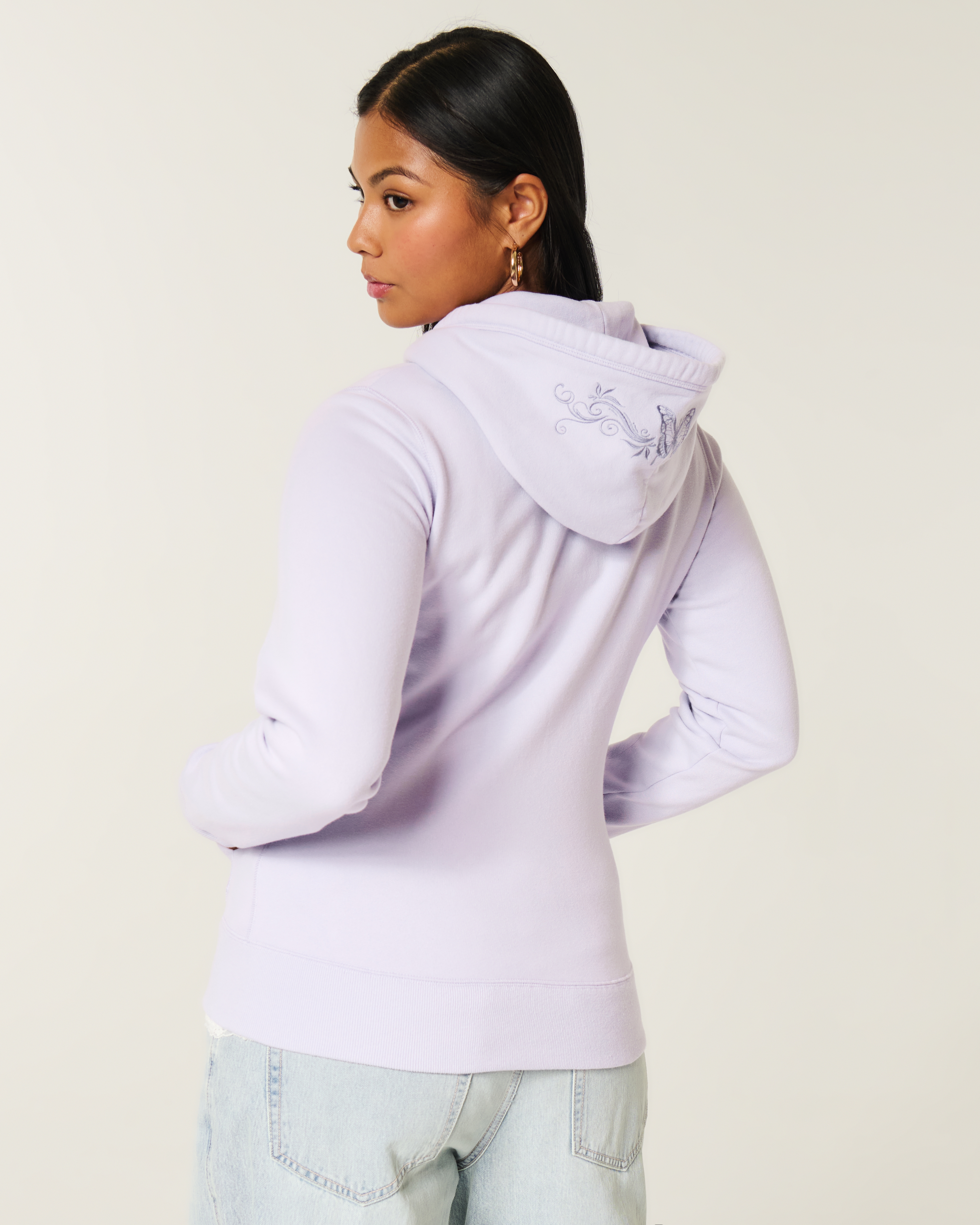 Hollister Feel Good Embroidered Zip-Up Hoodie