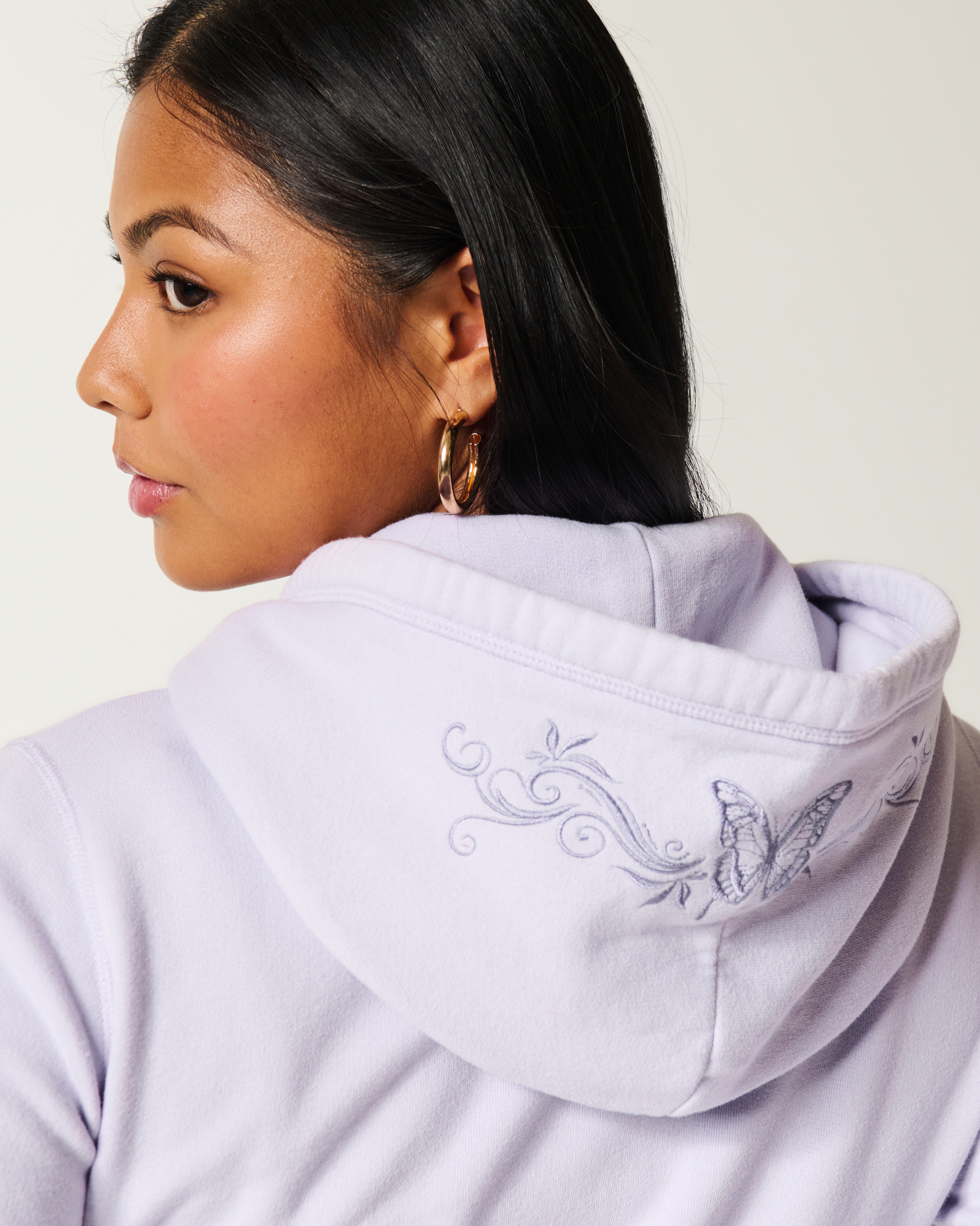 Hollister Feel Good Embroidered Zip-Up Hoodie