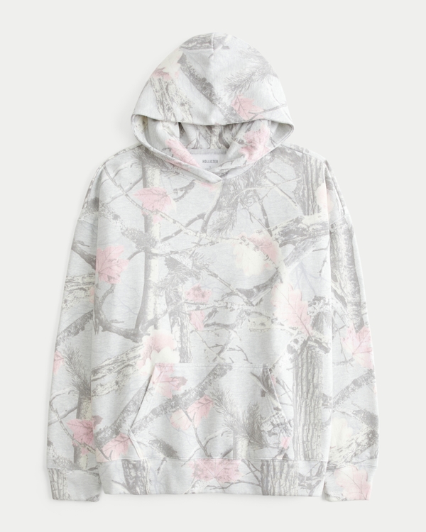 Oversized Camo Graphic Hoodie, Light Grey Camo view 1