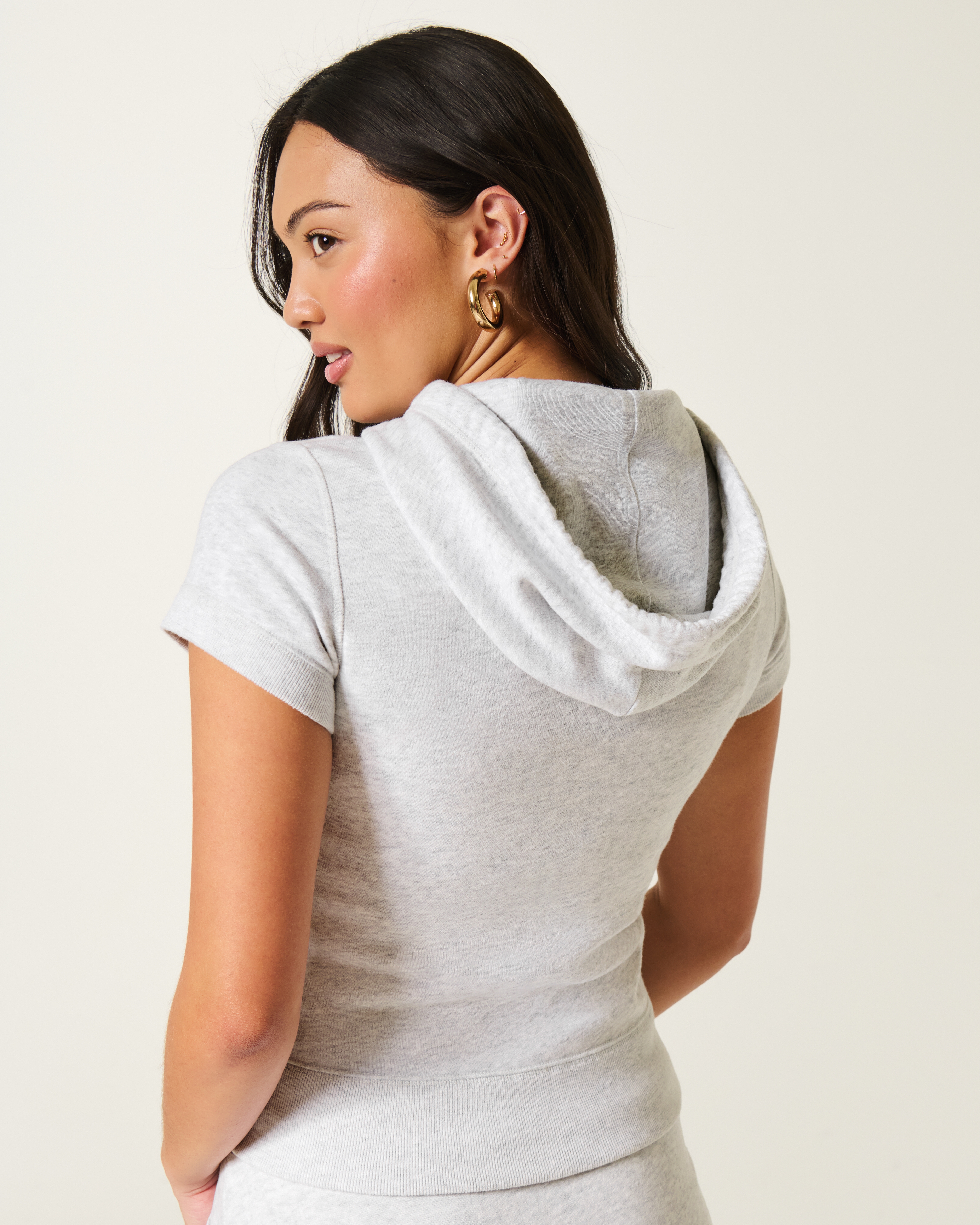 Hollister Feel Good Short-Sleeve Logo Graphic Hoodie