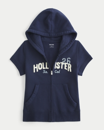 Women's Hollister Feel Good Short-Sleeve Logo Graphic Hoodie | Women's Tops | HollisterCo.com