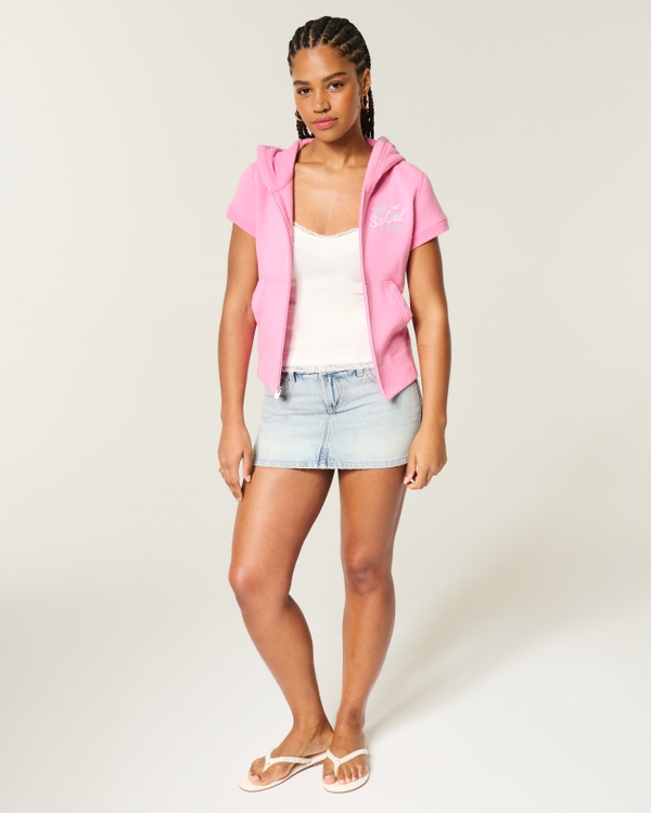 Hollister Feel Good Short-Sleeve Logo Graphic Hoodie, Pink view 2