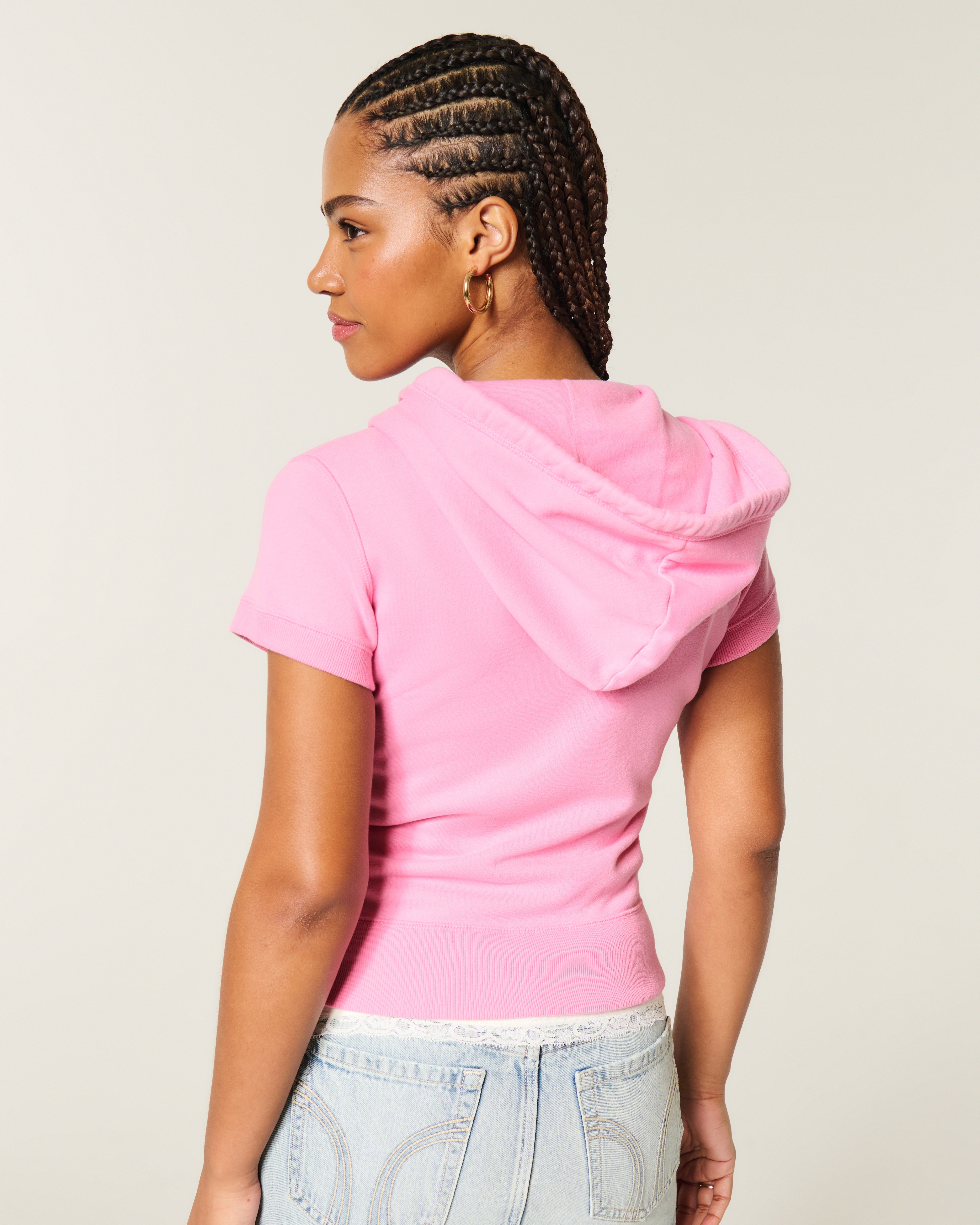 Hollister Feel Good Short-Sleeve Logo Graphic Hoodie