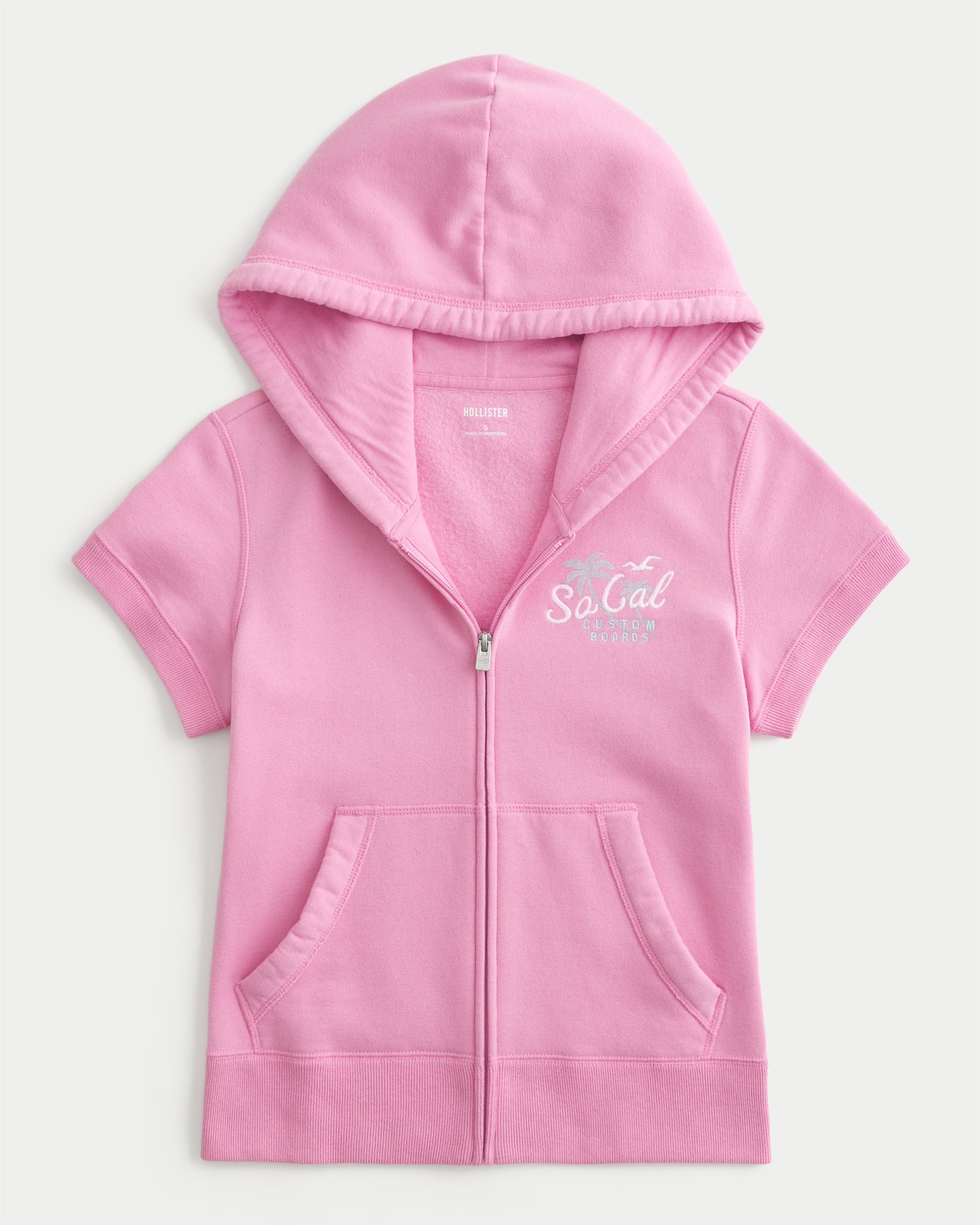 Hollister Feel Good Short-Sleeve Logo Graphic Hoodie