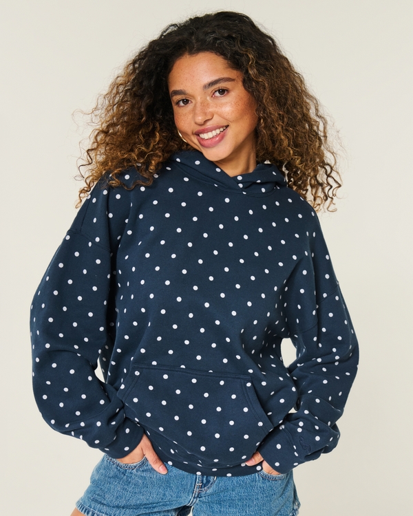 Hollister Feel Good Polka Dot Hoodie, Navy Pattern view 1