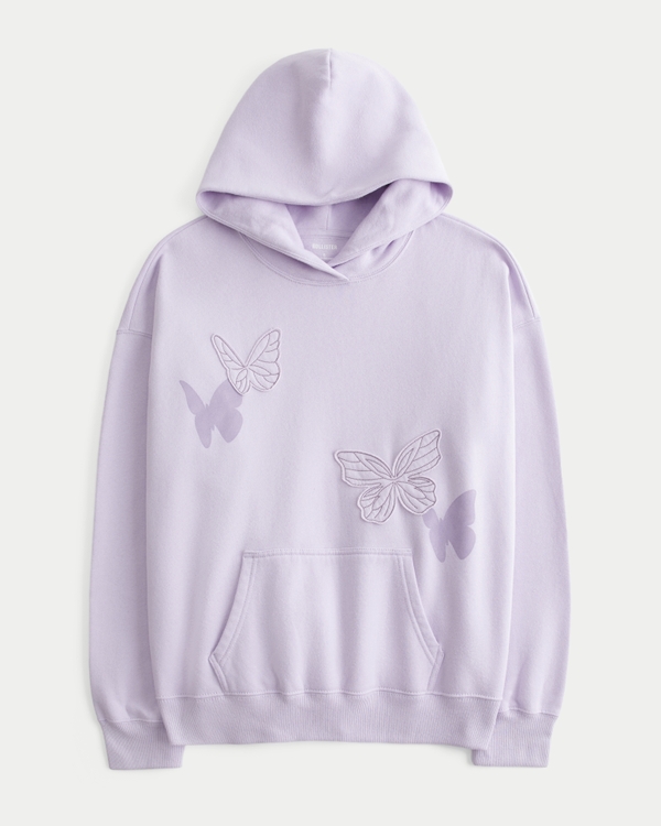 Hollister Feel Good Oversized Butterfly Graphic Hoodie, Pastel Purple view 1