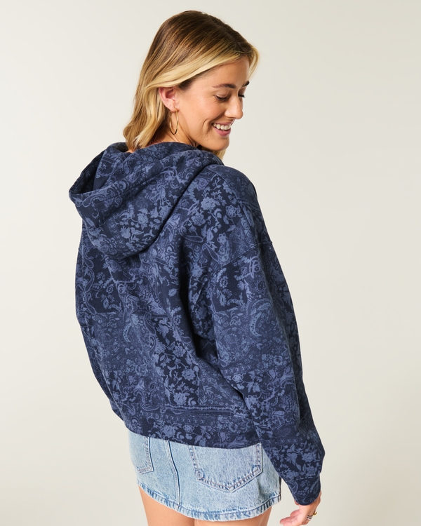 Hollister Feel Good Easy Pattern Zip-Up Hoodie, Navy Blue Print view 2