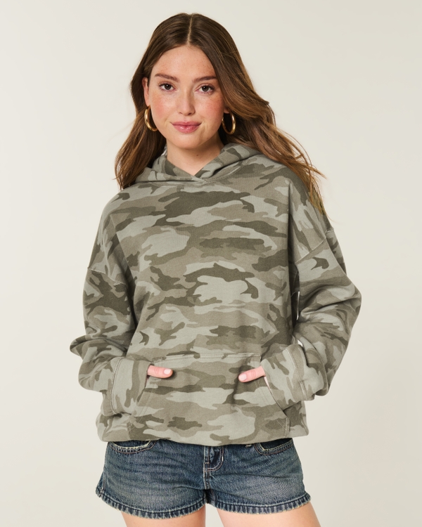 Hollister Feel Good Oversized Camo Hoodie, Green Camo view 1