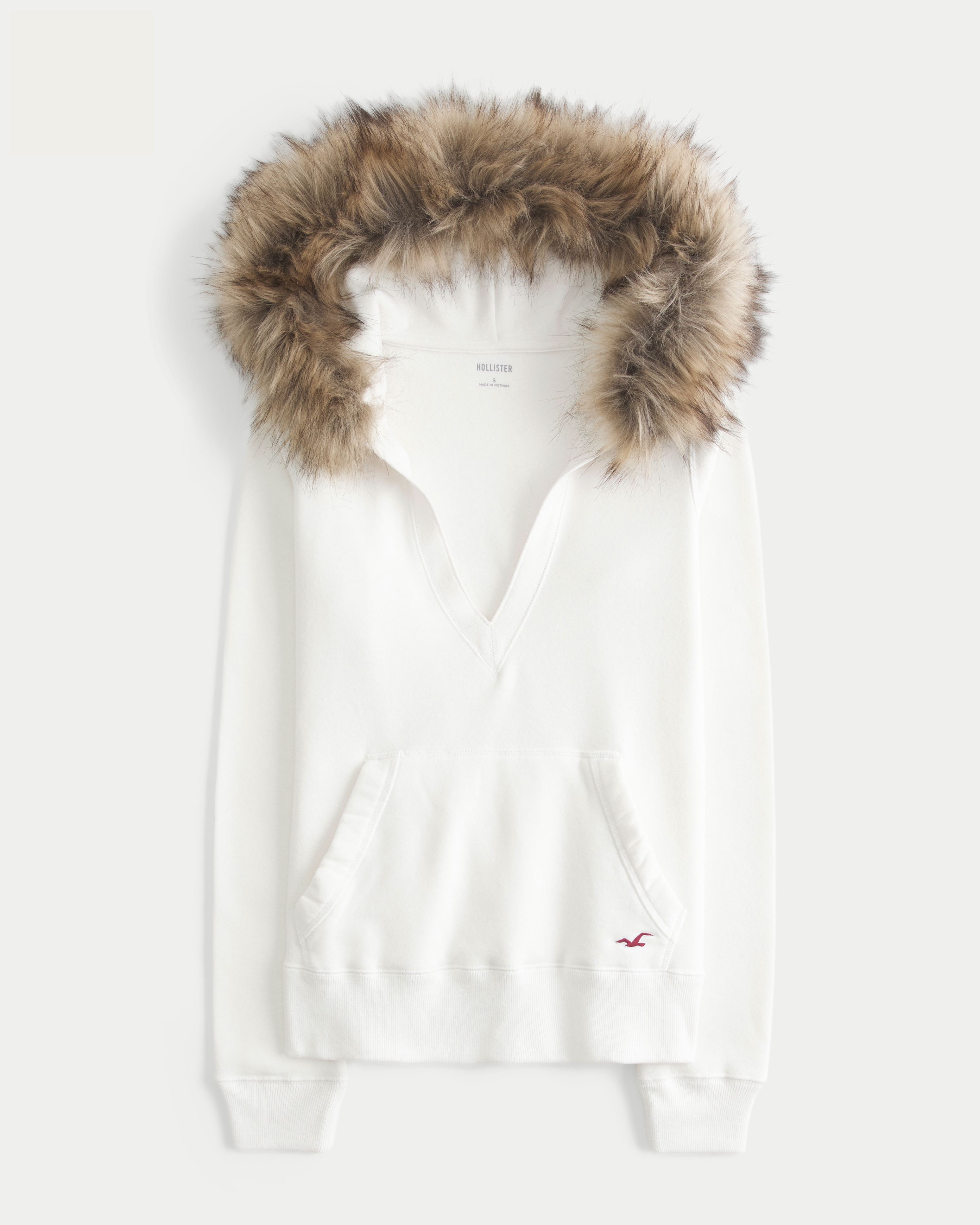 Hollister Feel Good Faux Fur Trim V-Neck Hoodie