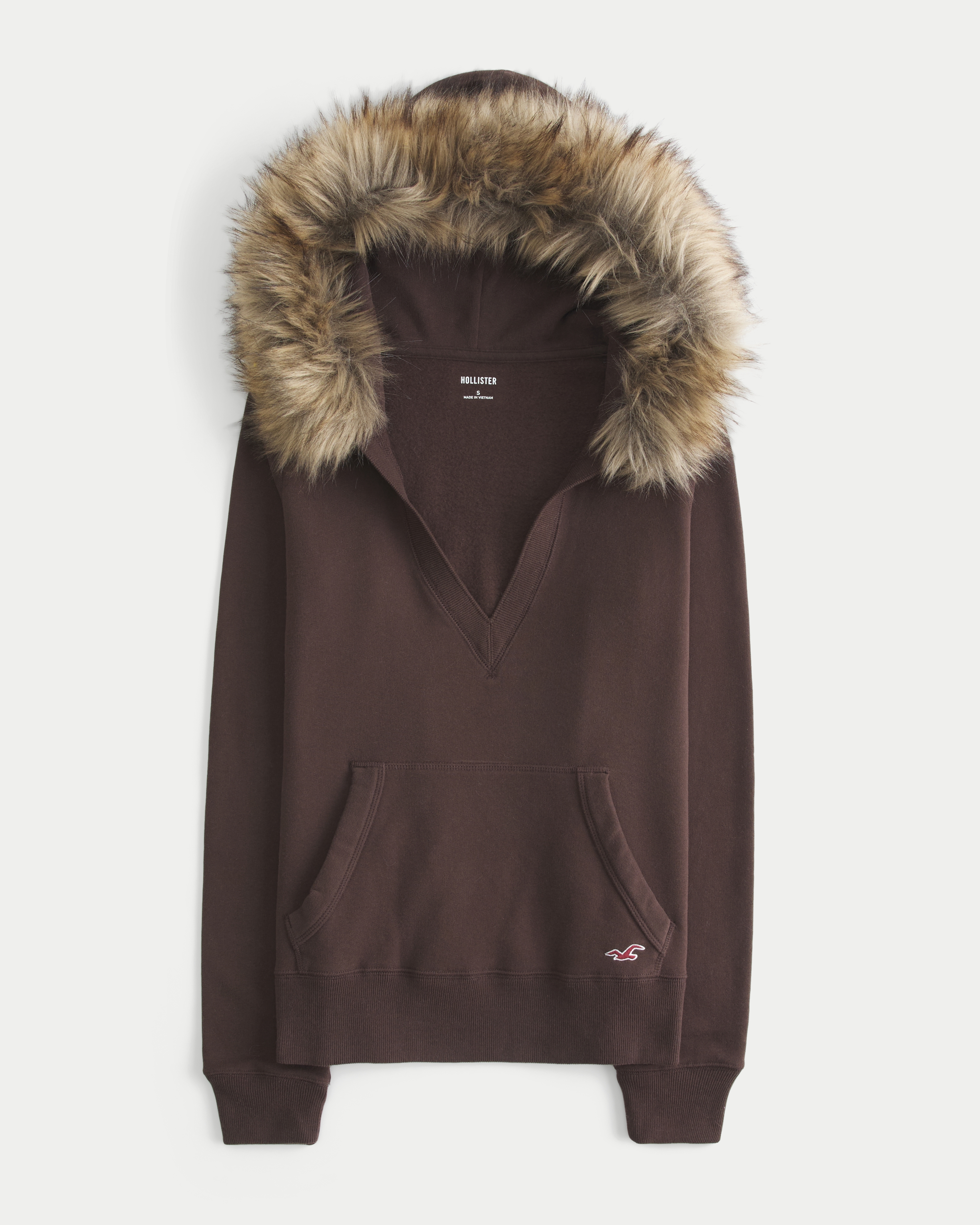 Hollister Feel Good Faux Fur Trim V-Neck Hoodie