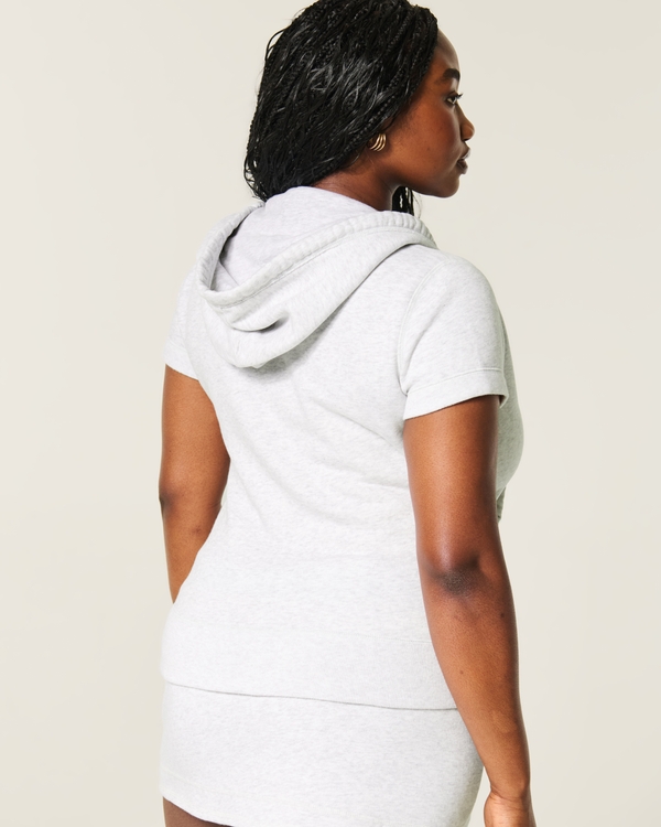 Hollister Feel Good Short-Sleeve Zip-Up Hoodie, Light Heather Grey view 2