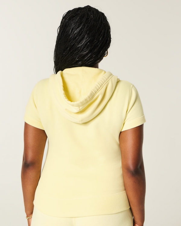 Hollister Feel Good Short-Sleeve Zip-Up Hoodie, Butter Yellow view 2