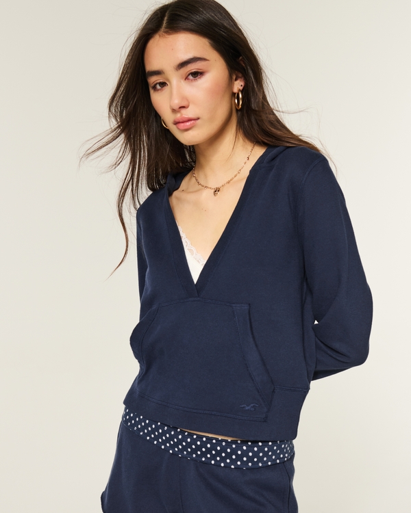 Easy V-Neck Hoodie, Navy view 1