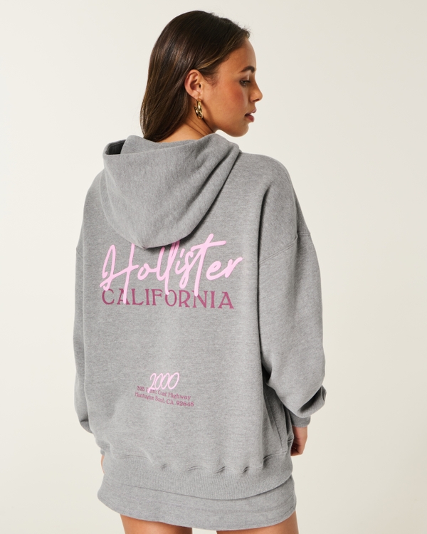 Hollister Feel Good Oversized Logo Graphic Hoodie, Heather Grey view 1