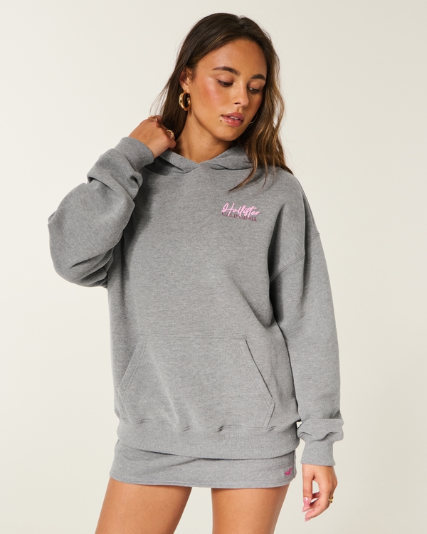 Hollister Feel Good Oversized Logo Graphic Hoodie, Heather Grey view 2