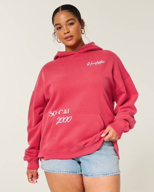 Hollister Feel Good Oversized Logo Graphic Hoodie, Red view 1