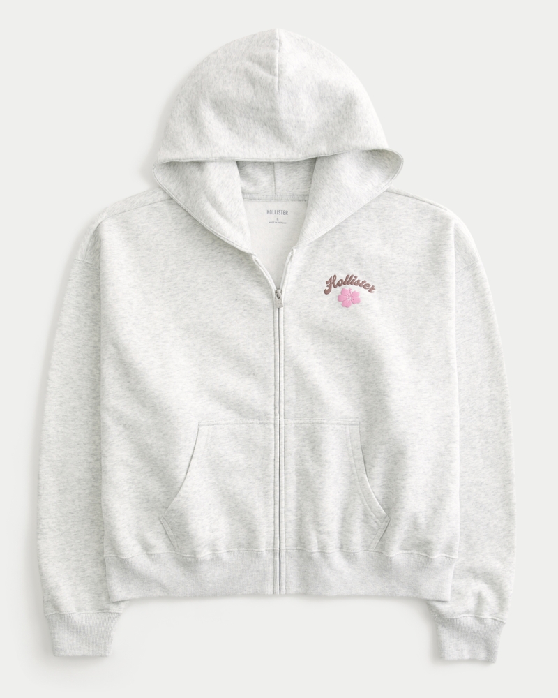 Women's Hollister Feel Good Easy Zip-Up Logo Graphic Hoodie