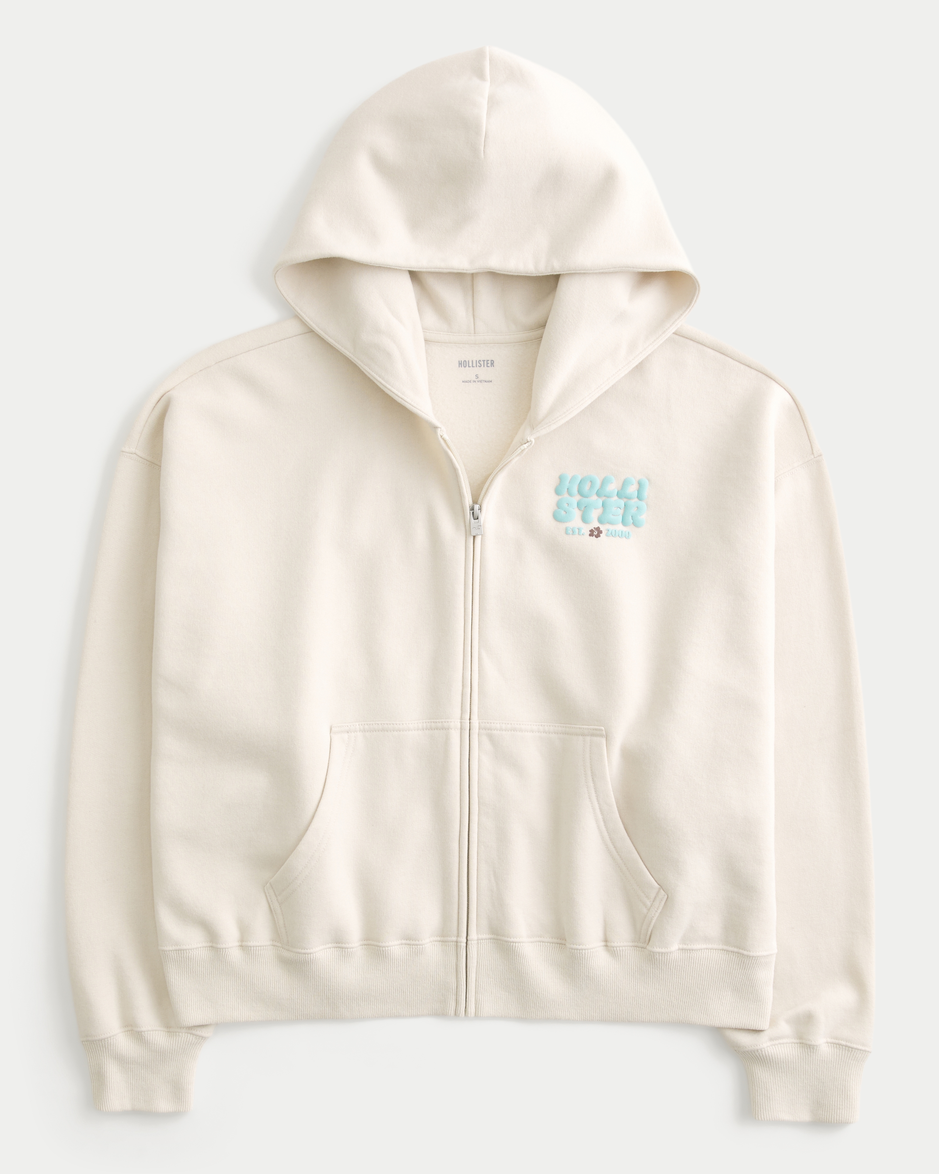 Hollister Feel Good Easy Zip Up Logo Graphic Hoodie