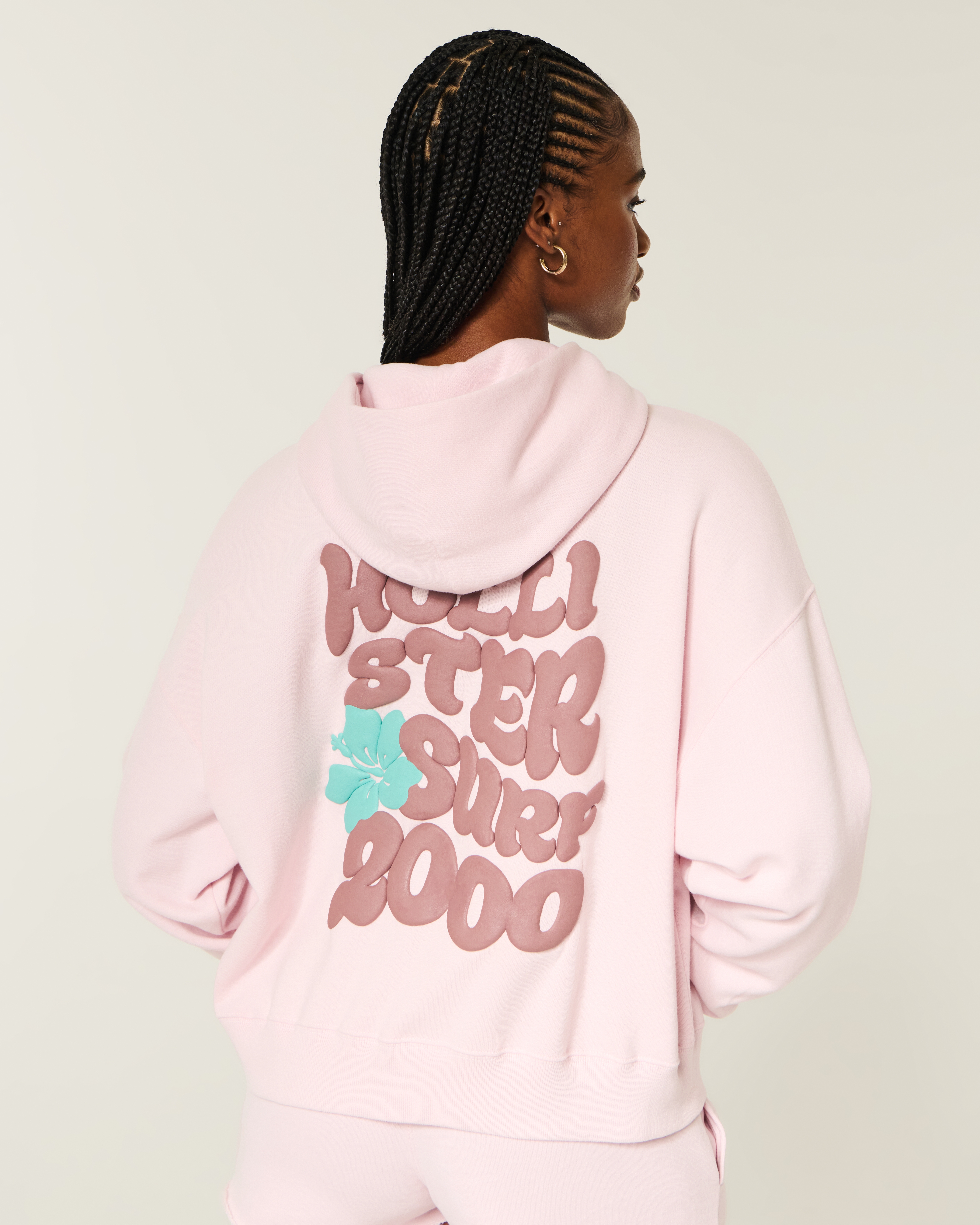 Hollister Feel Good Easy Zip-up Logo Graphic Hoodie In Light Pink