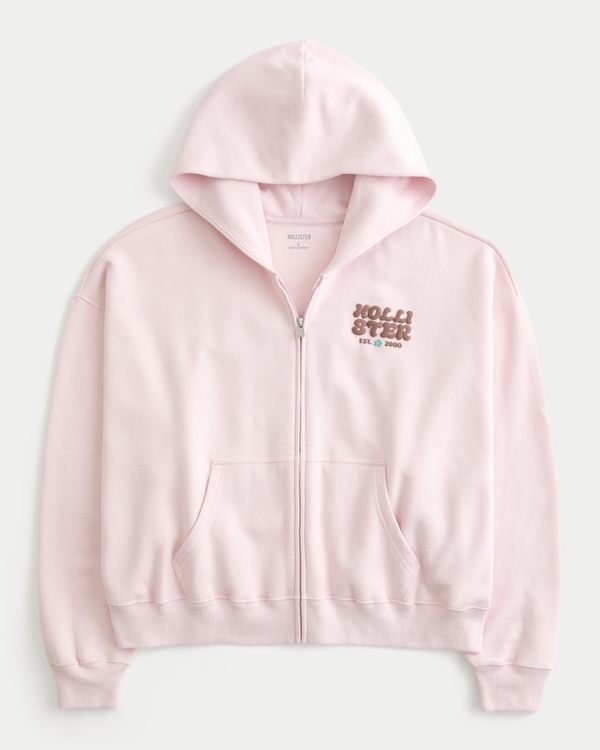 Women's Hollister Feel Good Easy Zip-Up Logo Graphic Hoodie