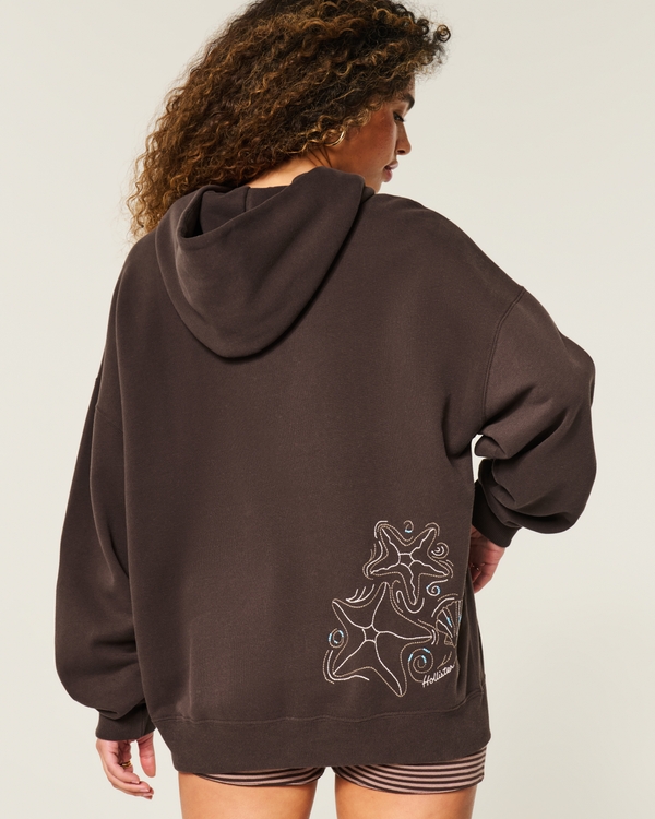 Hollister Feel Good Oversized Seashell Graphic Hoodie, Espresso view 1