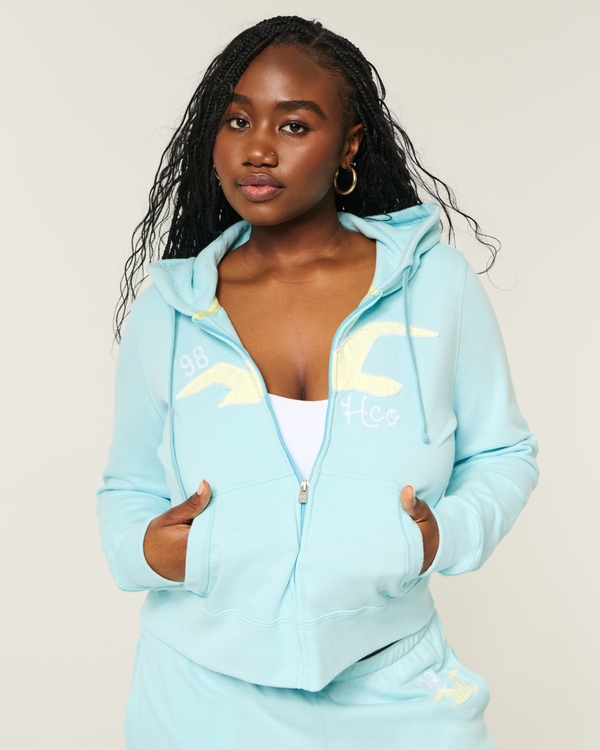 Easy Zip-Up Logo Graphic Hoodie, Turquoise view 1