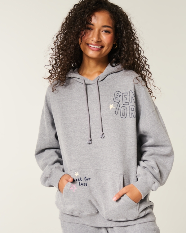 Hollister Feel Good Oversized Senior Graphic Hoodie, Heather Grey view 1