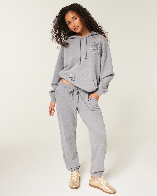 Hollister Feel Good Oversized Senior Graphic Hoodie, Heather Grey view 2