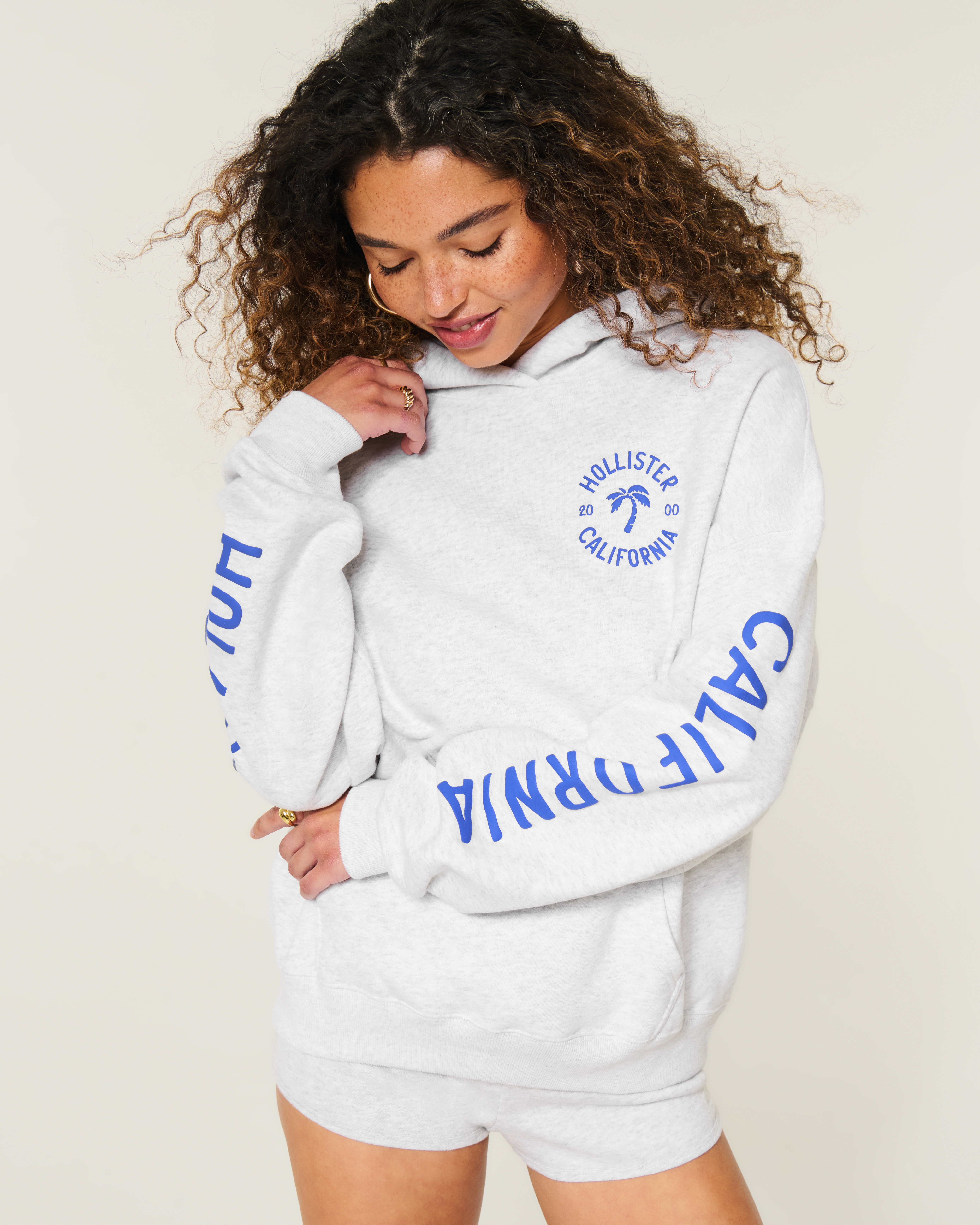 Hollister Feel Good Oversized Puff Logo Graphic Hoodie